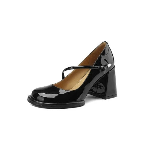 Black Vintage Square Toe Block Heel Mary Janes