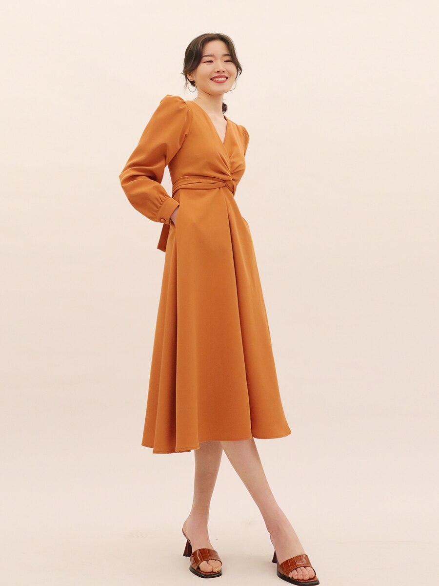Zalinah White Twist V-Neck Aline Wrap Midi Multiway Dress With Long Sleeves