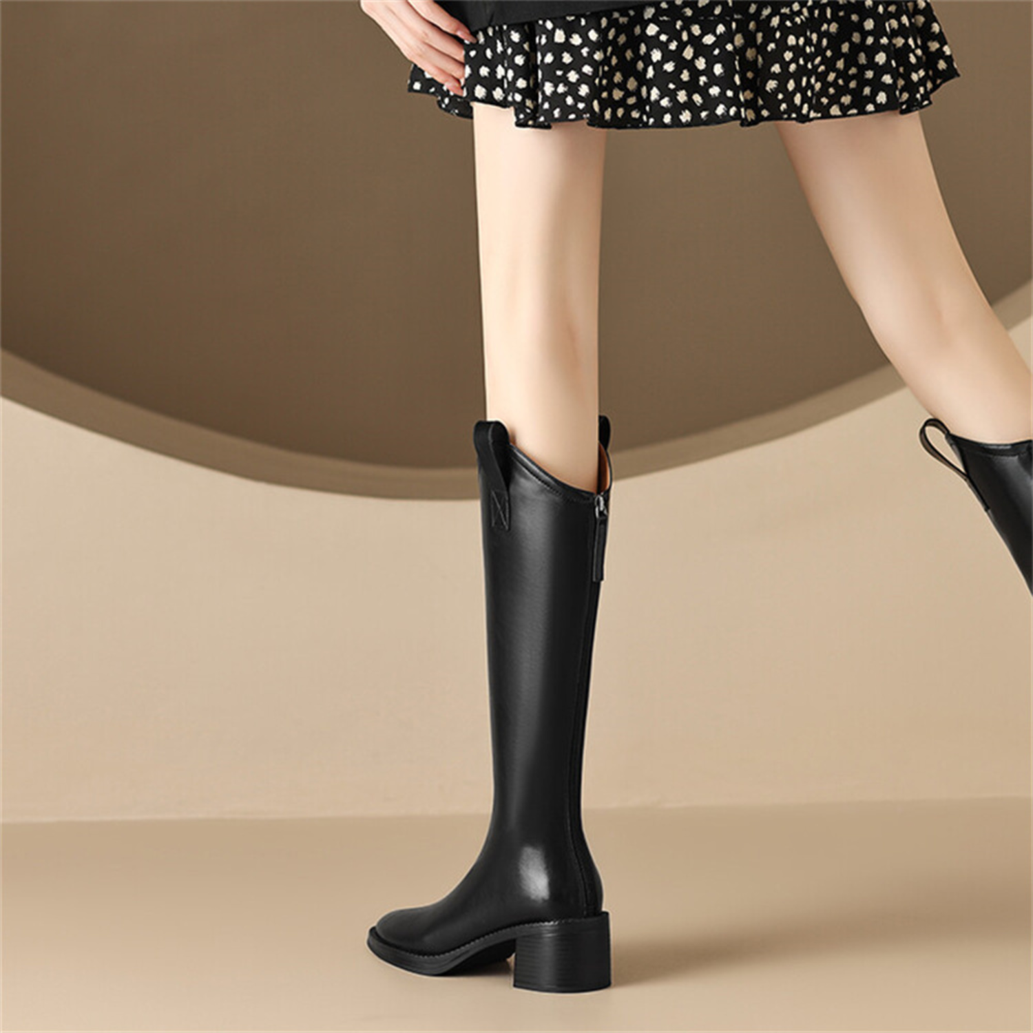 British Classics Block Heel Knee High Rider Boots With Back Zipper