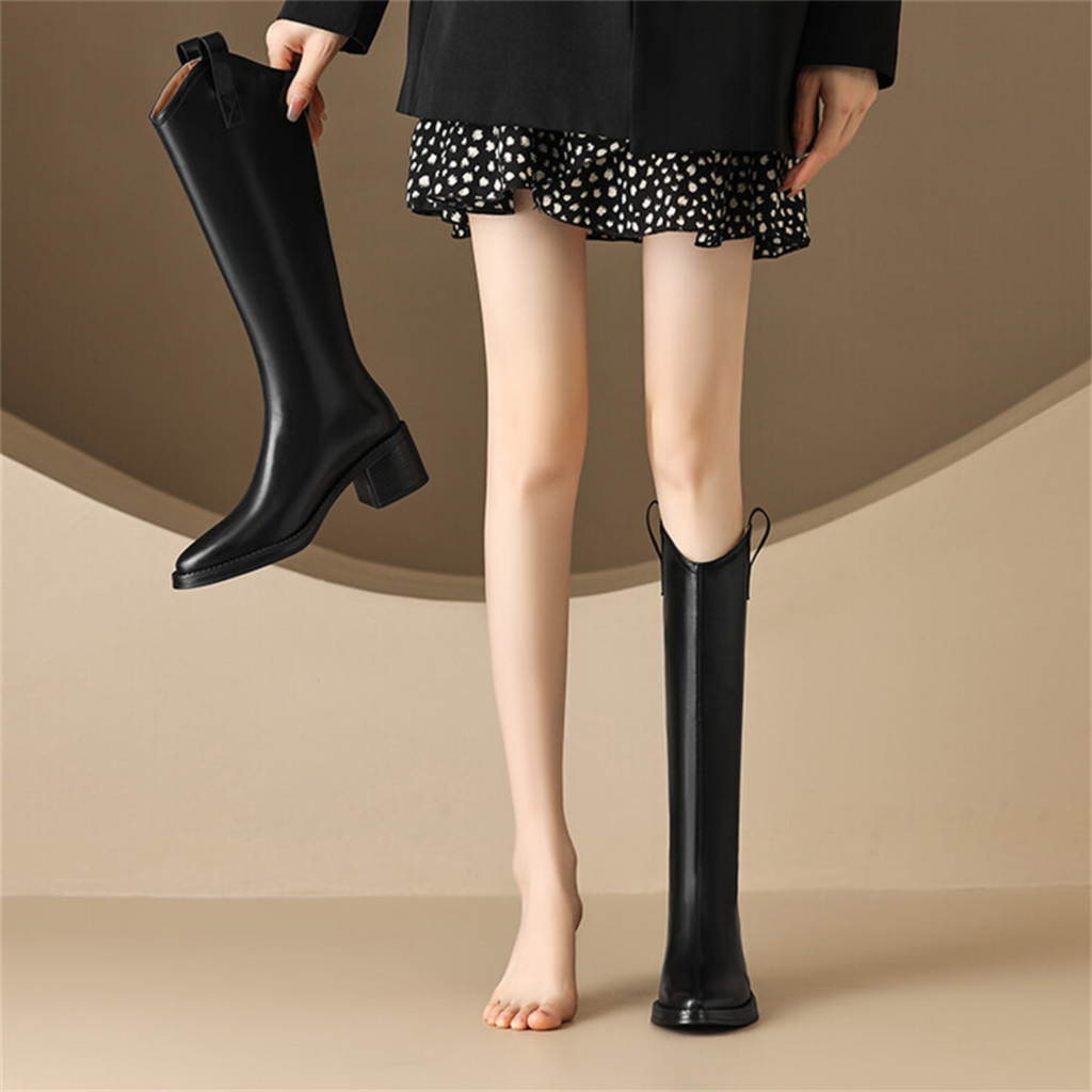 British Classics Block Heel Knee High Rider Boots With Back Zipper