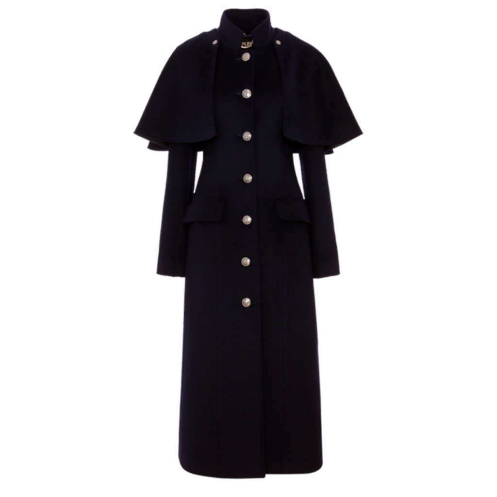 Zalinah White Military Style Long Coat With Removable Cape - Navy