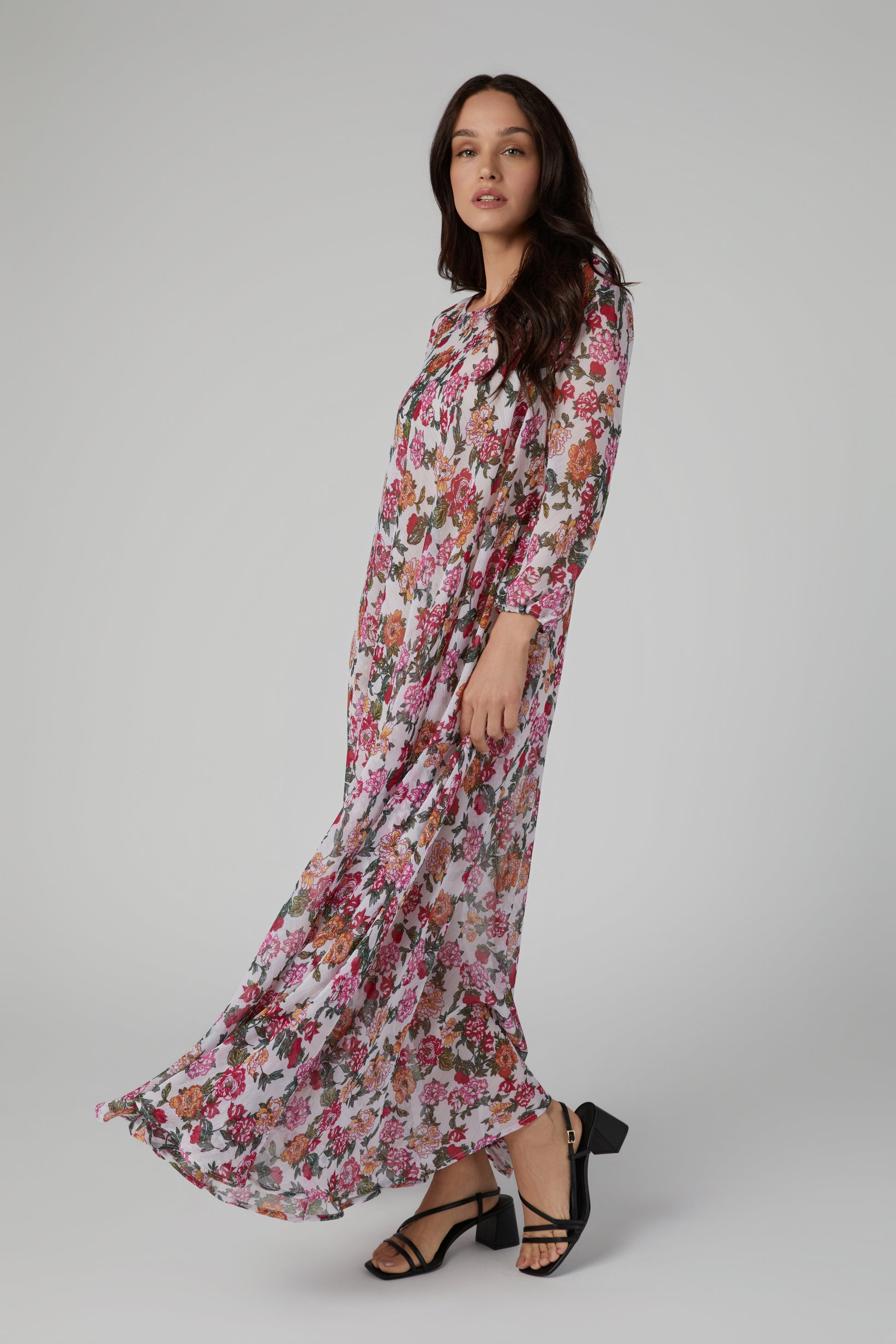 Floral Printed Crinkle Chiffon Shift Maxi