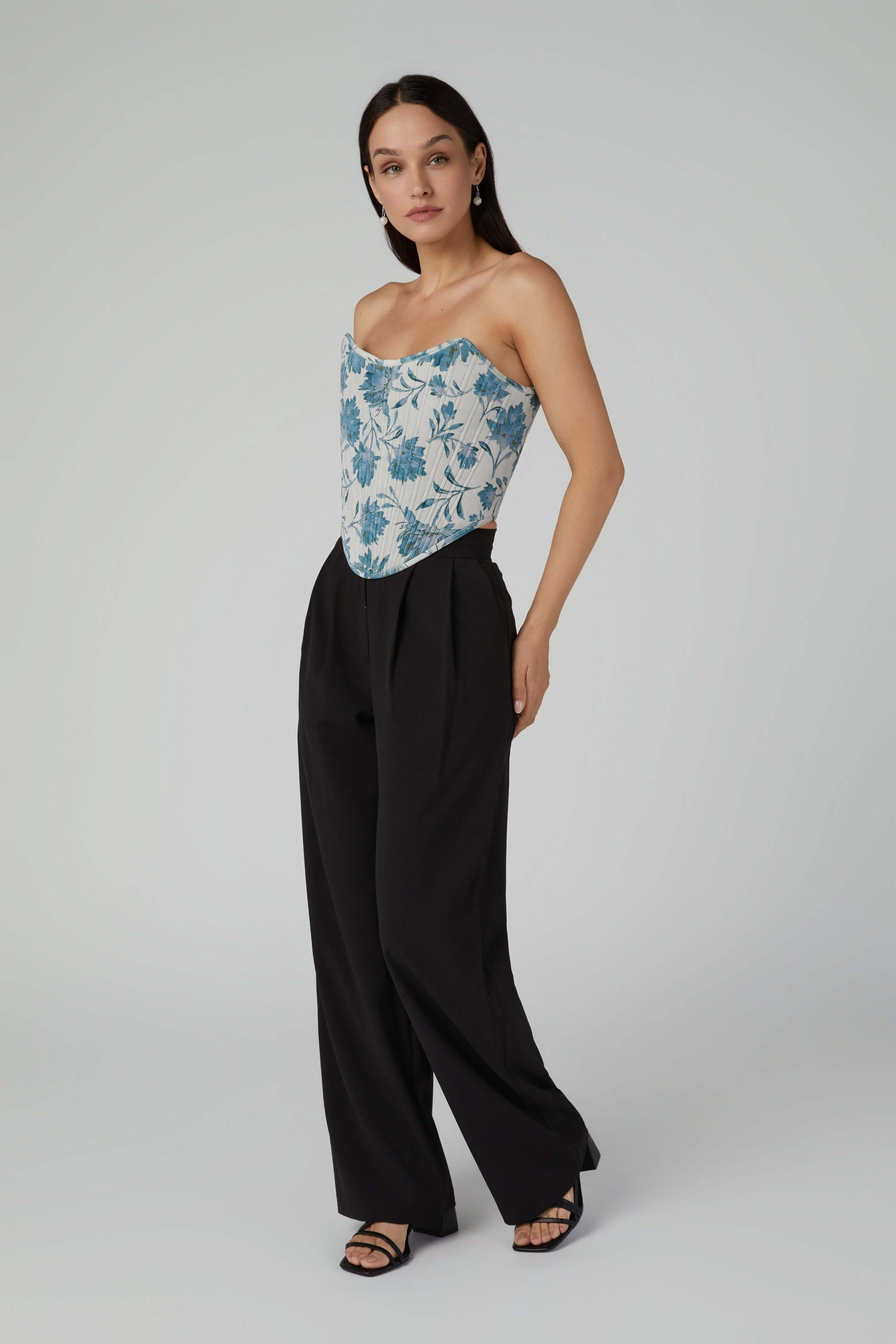 Blue Velvet Corset Top – Strapless Boned & Cropped in Modern Edwardian Style