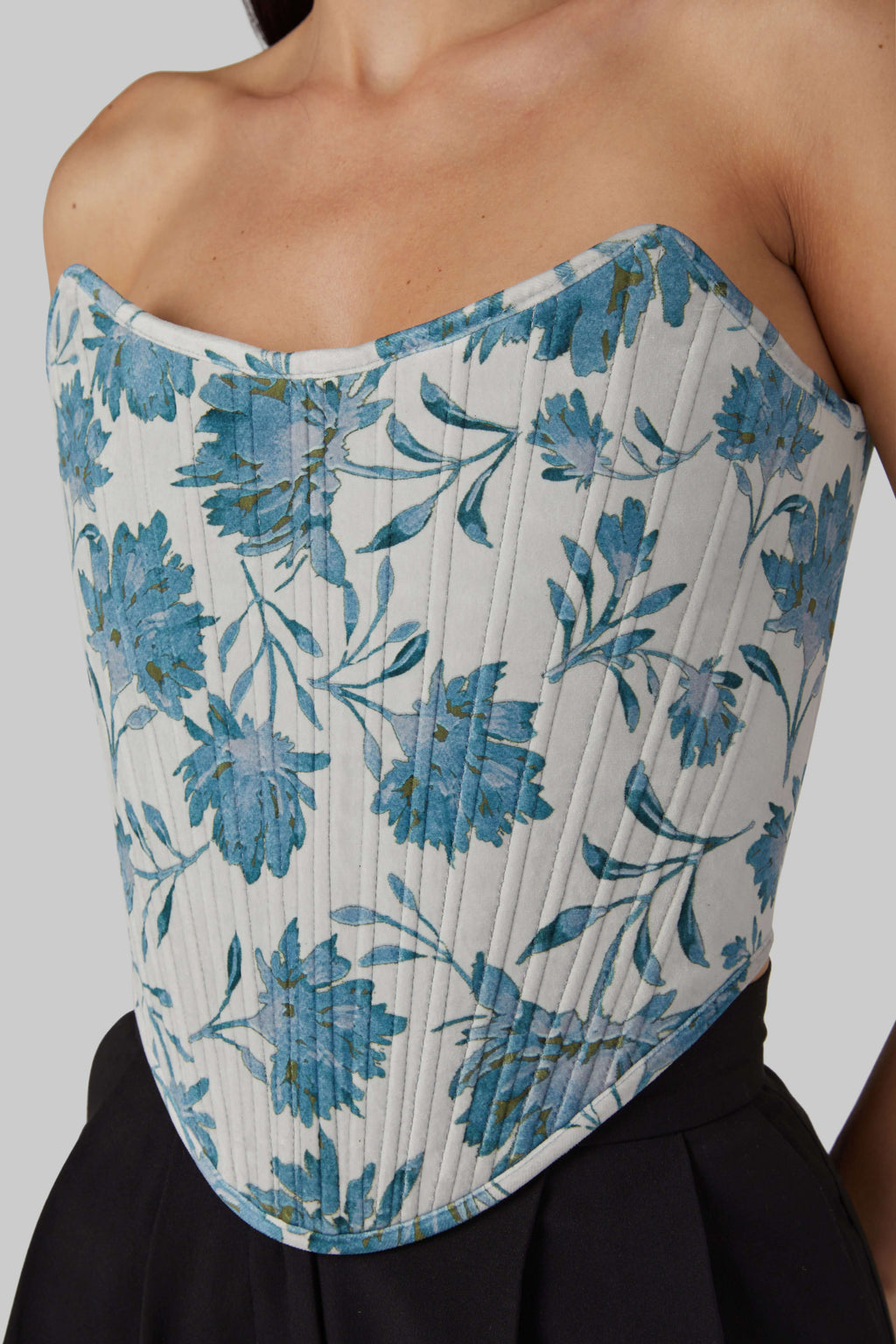 Blue Velvet Corset Top – Strapless Boned & Cropped in Modern Edwardian Style