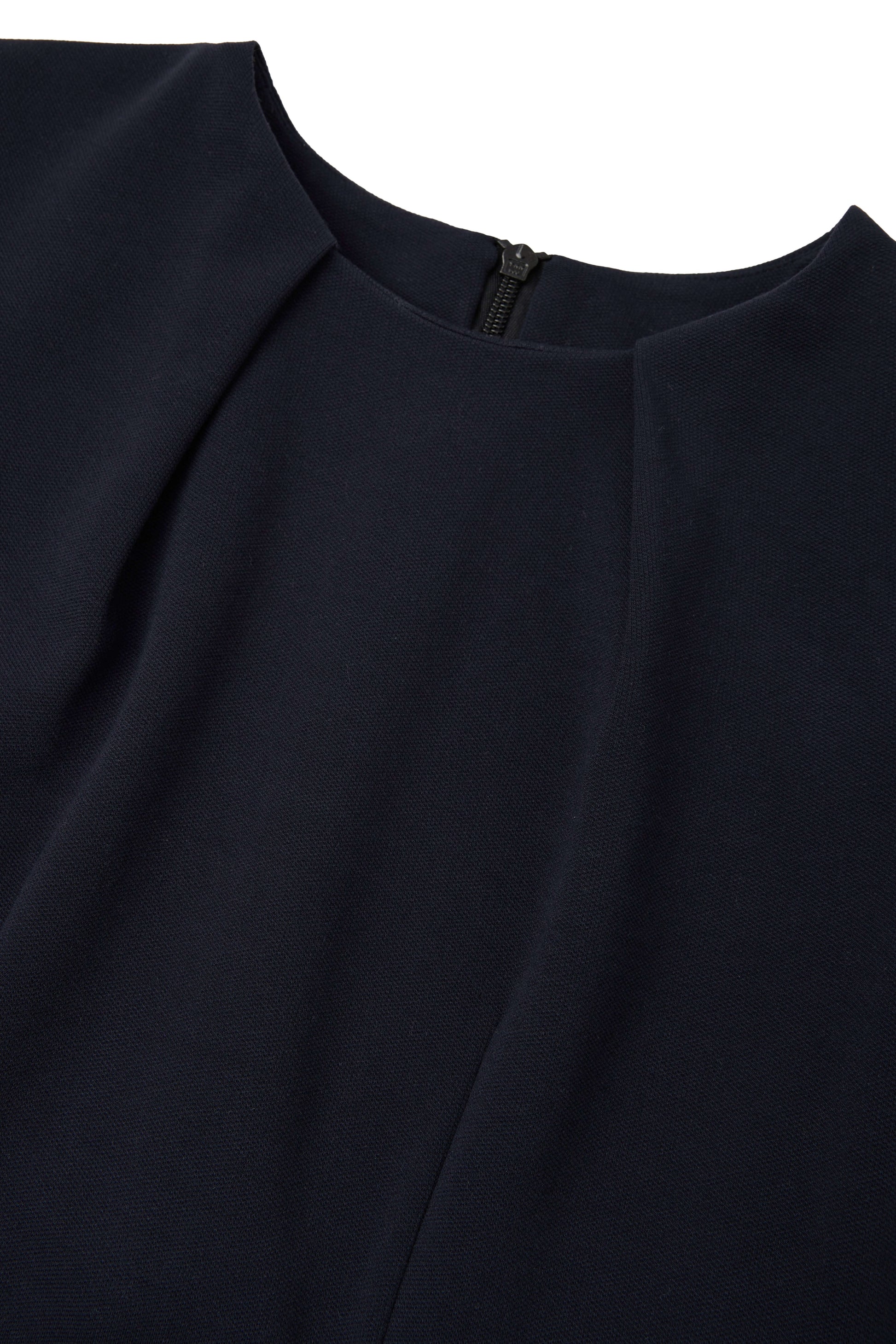 Fit and Flare Dress – Pleated Neckline & Short Sleeves in Ponte Piqué