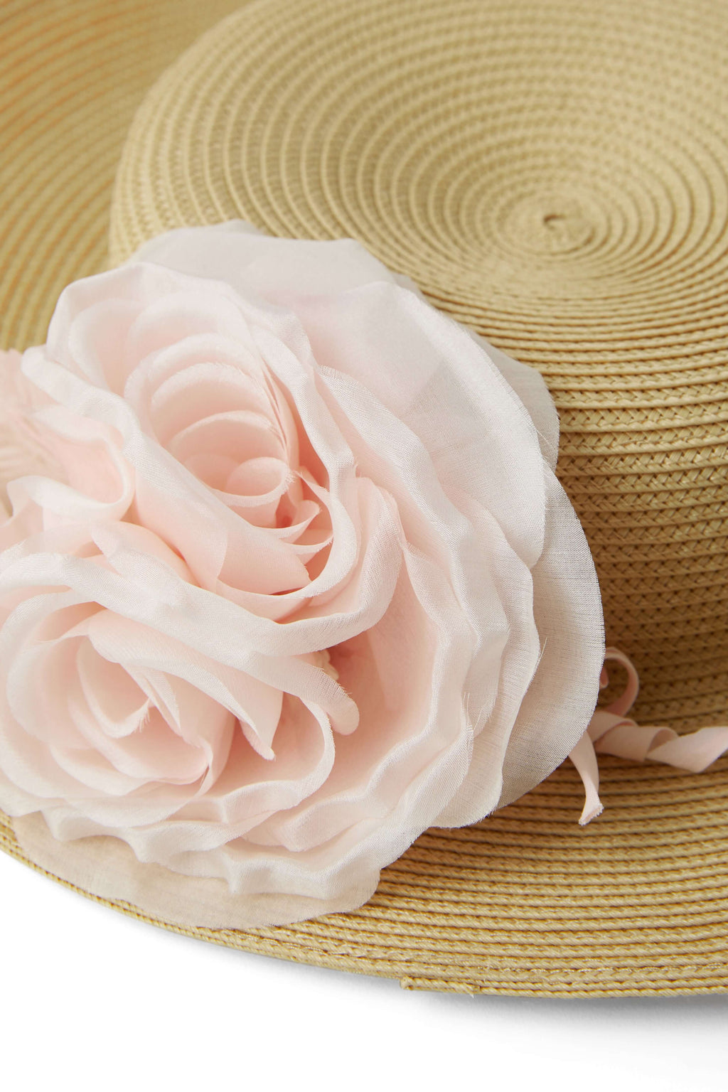 Small Brim Boater Hat with Triple Silk Flower and Fitted Elastic