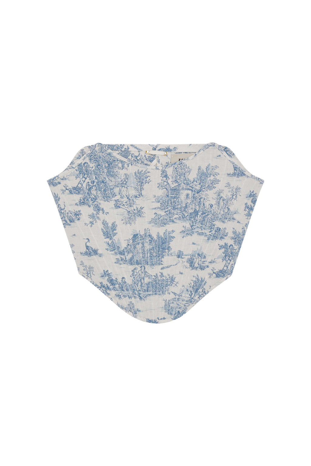 Blue Toile De Jouy Corset Top – Strapless Boned & Cropped in Modern Edwardian Style
