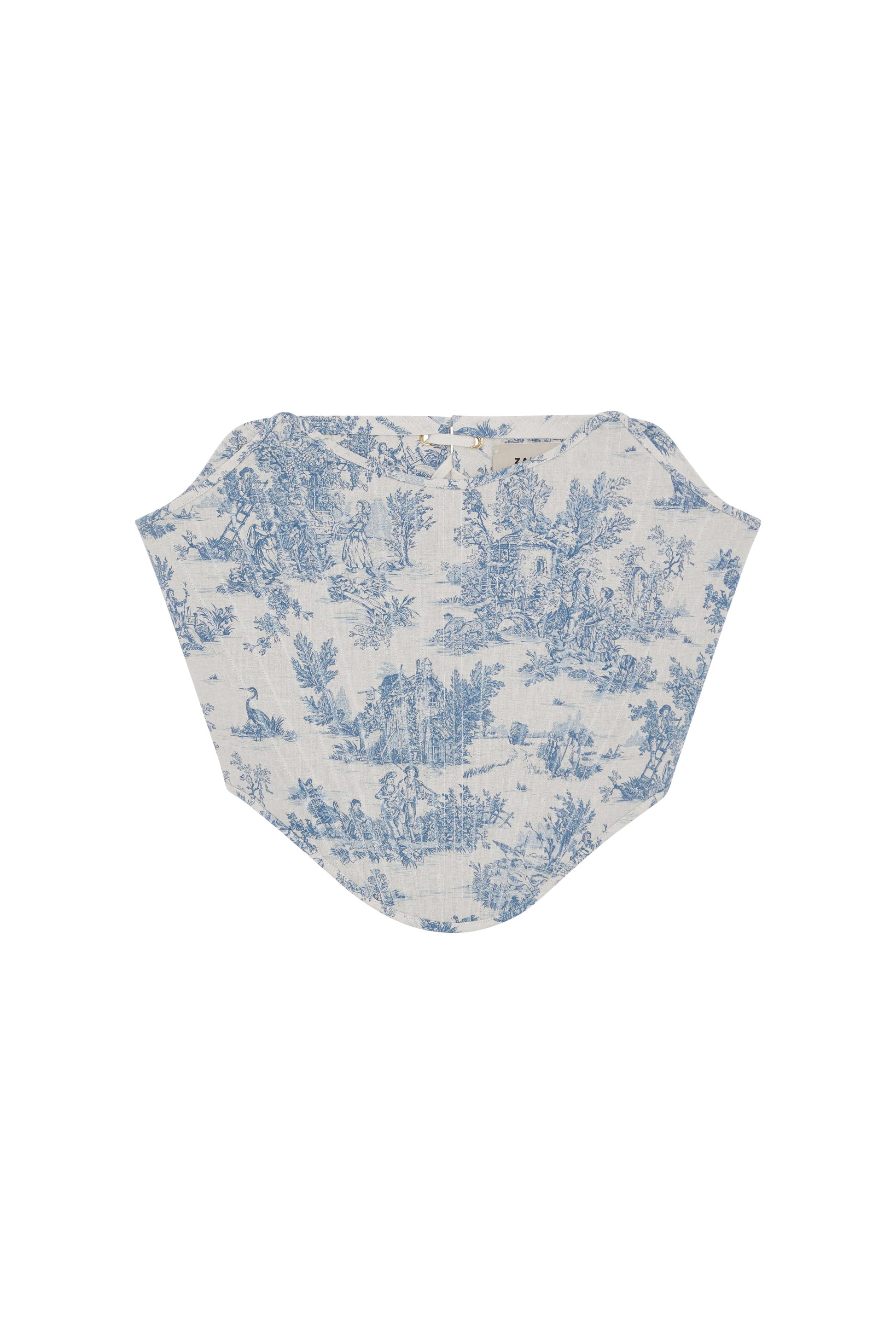 Blue Toile De Jouy Corset Top – Strapless Boned & Cropped in Modern Edwardian Style