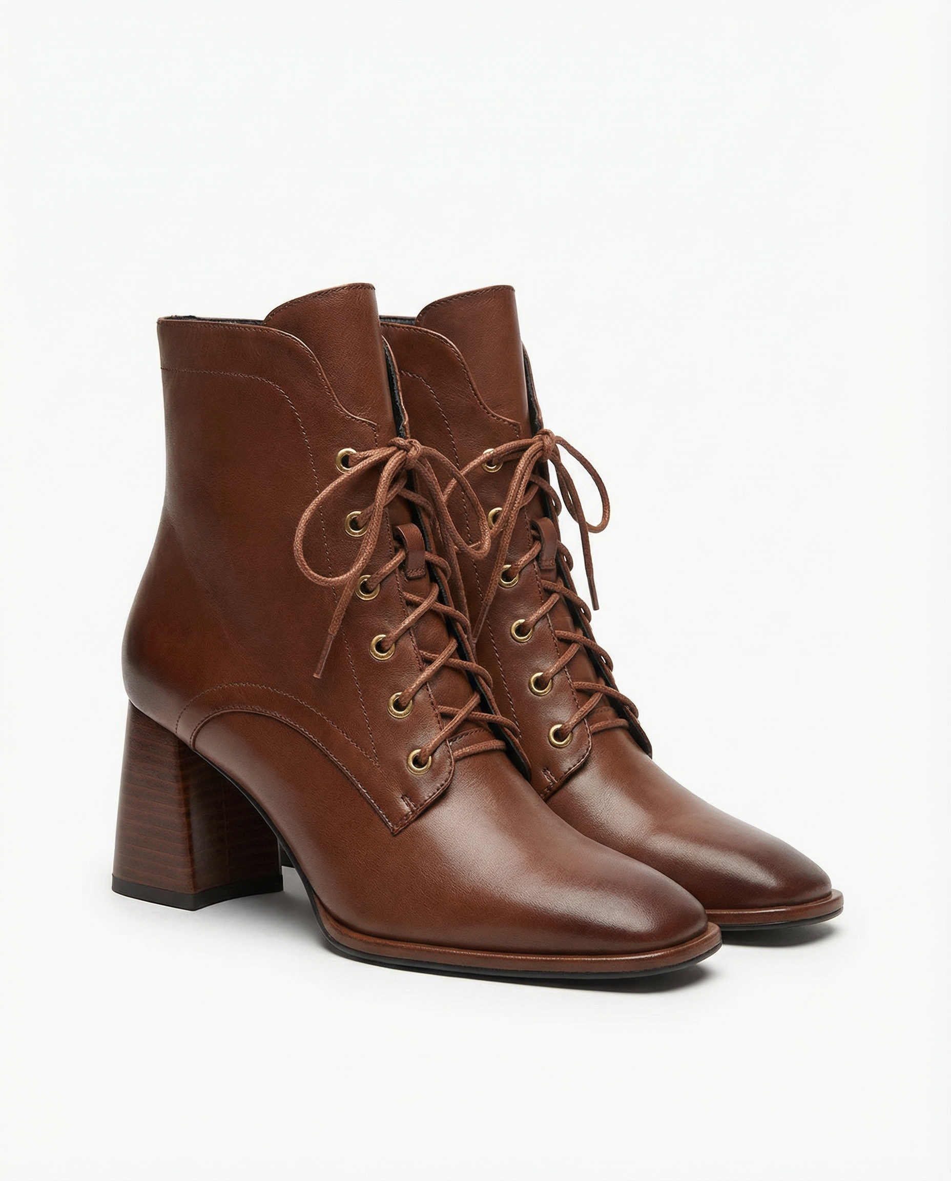 Lace-Up Leather Heeled Ankle Boots