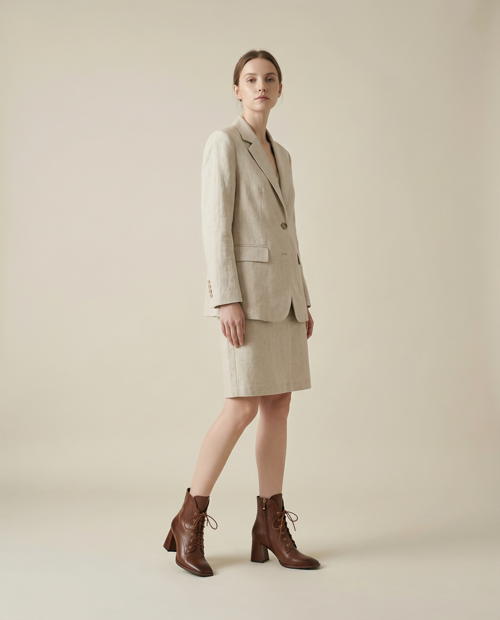 Lace-Up Leather Heeled Ankle Boots