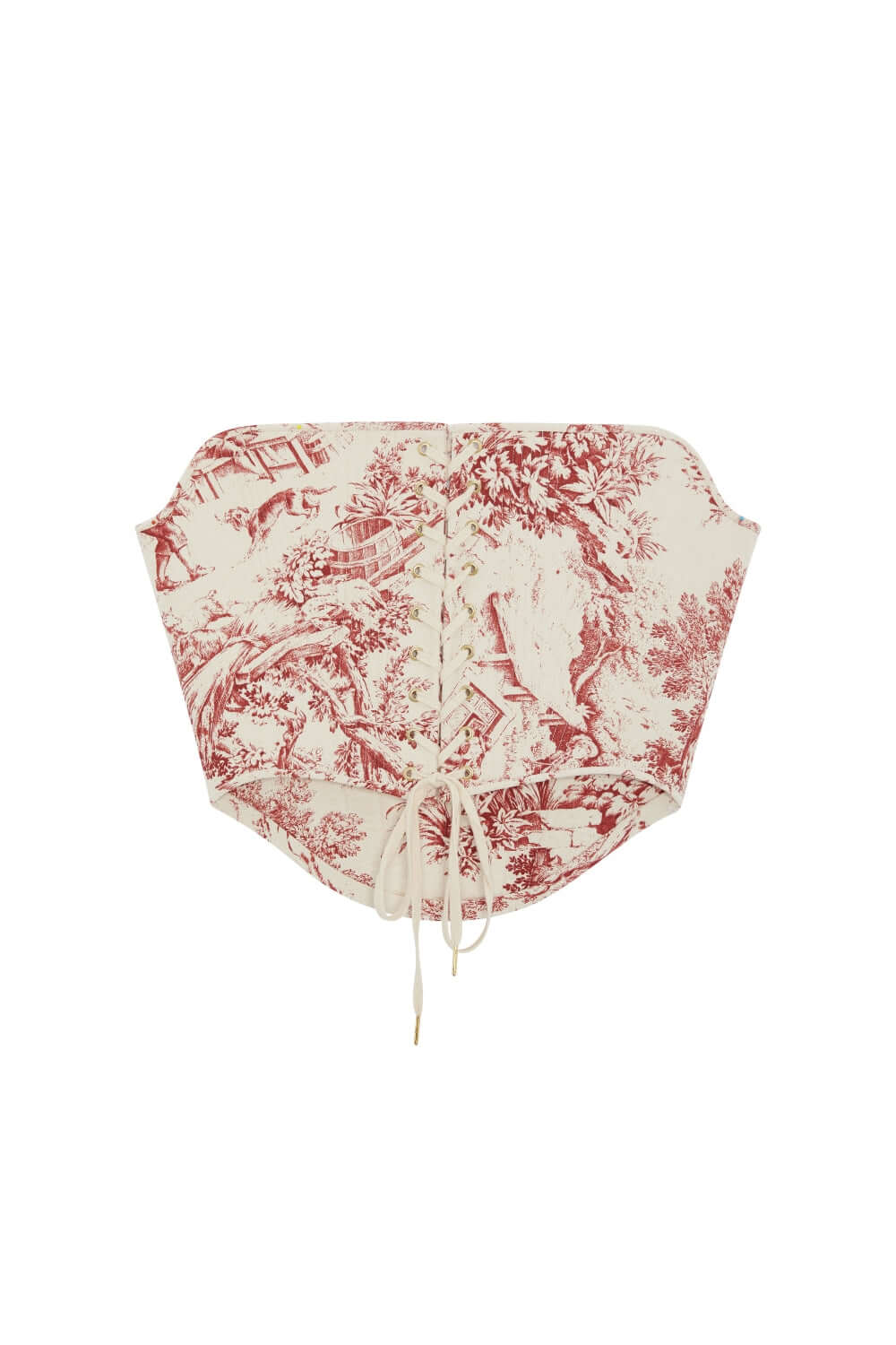 Red Toile De Jouy Corset Top – Strapless Boned & Cropped in Modern Edwardian Style