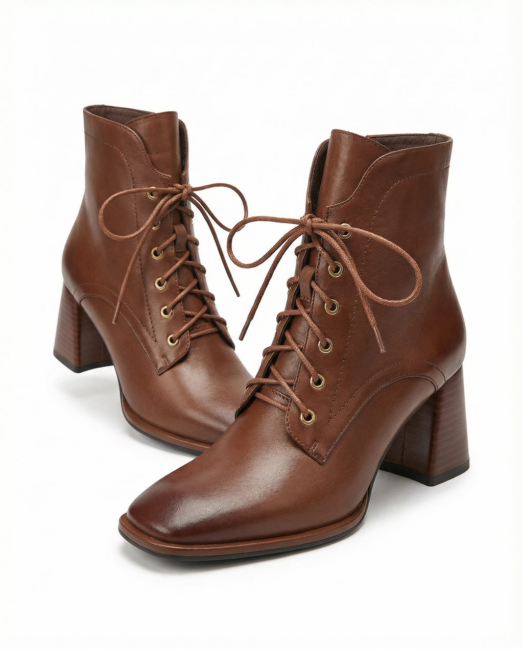 Lace-Up Leather Heeled Ankle Boots