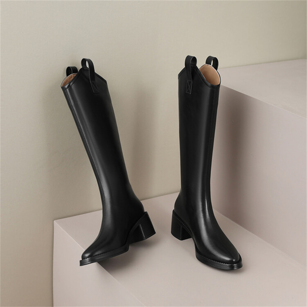 British Classics Block Heel Knee High Rider Boots With Back Zipper