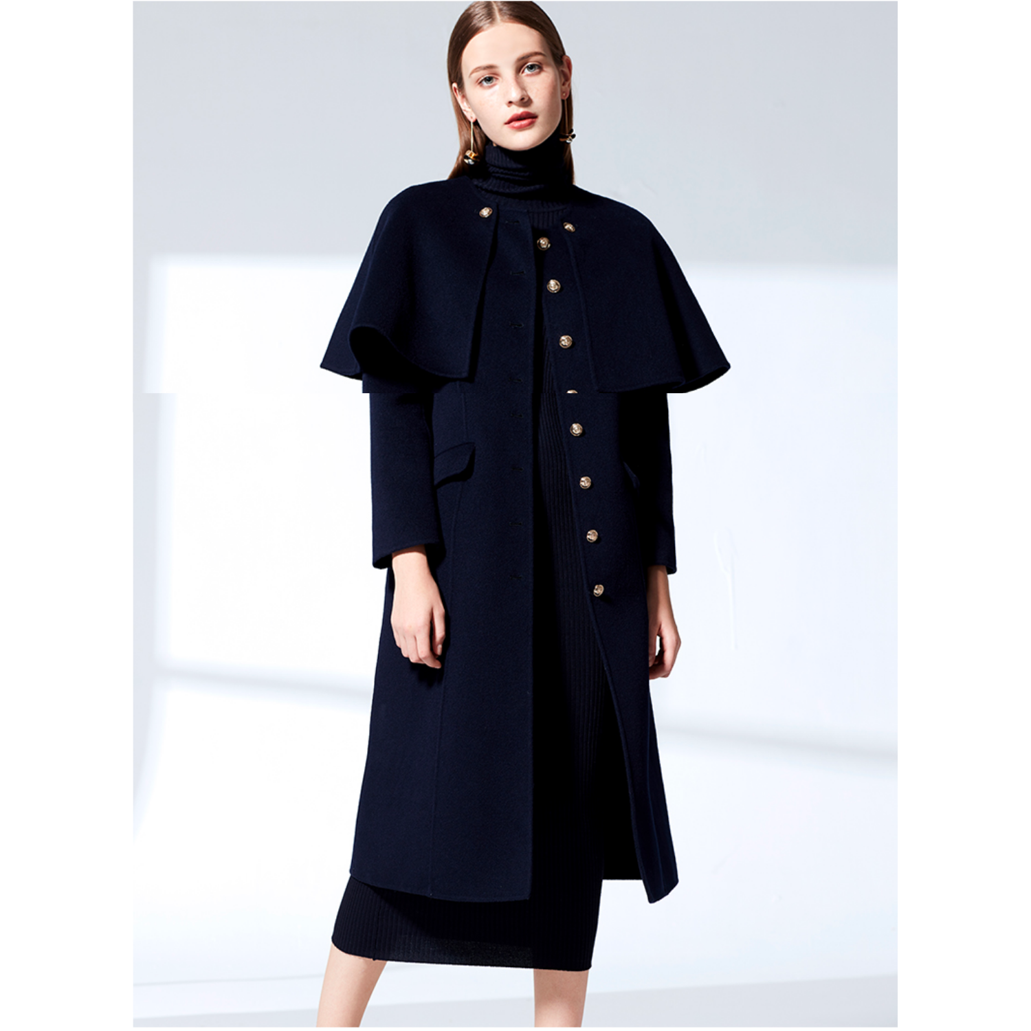 Zalinah White Military Style Long Coat With Removable Cape - Navy