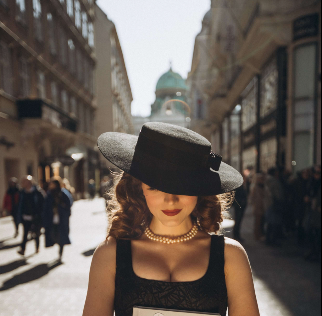 Medium Brim Boater Hat with Ties - 100% Wool