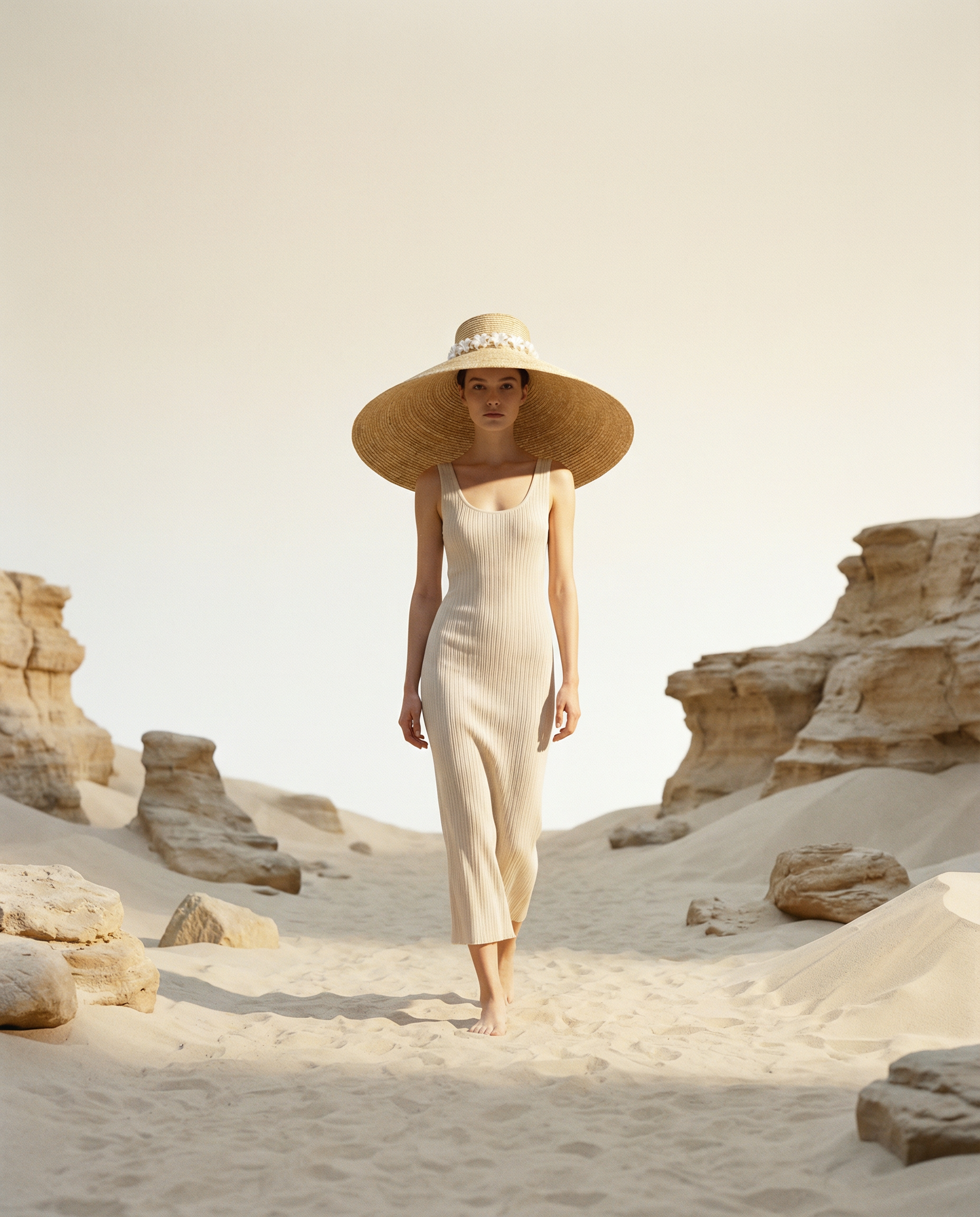 Wide Brim Summer Hat with Lillies