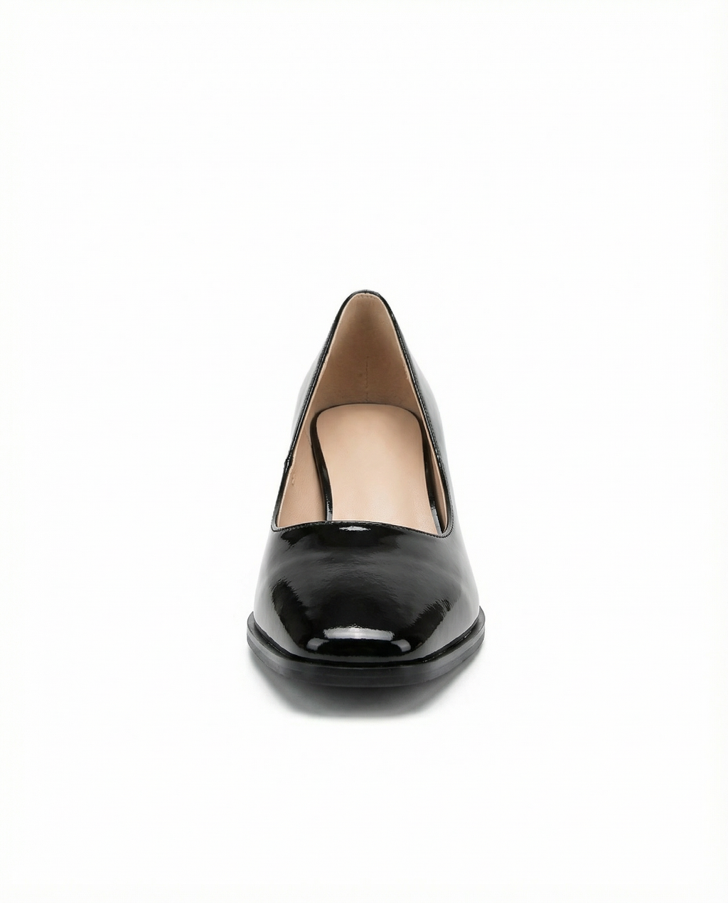 Patent Leather Low-Heel Pumps with Sculptural Block Heel