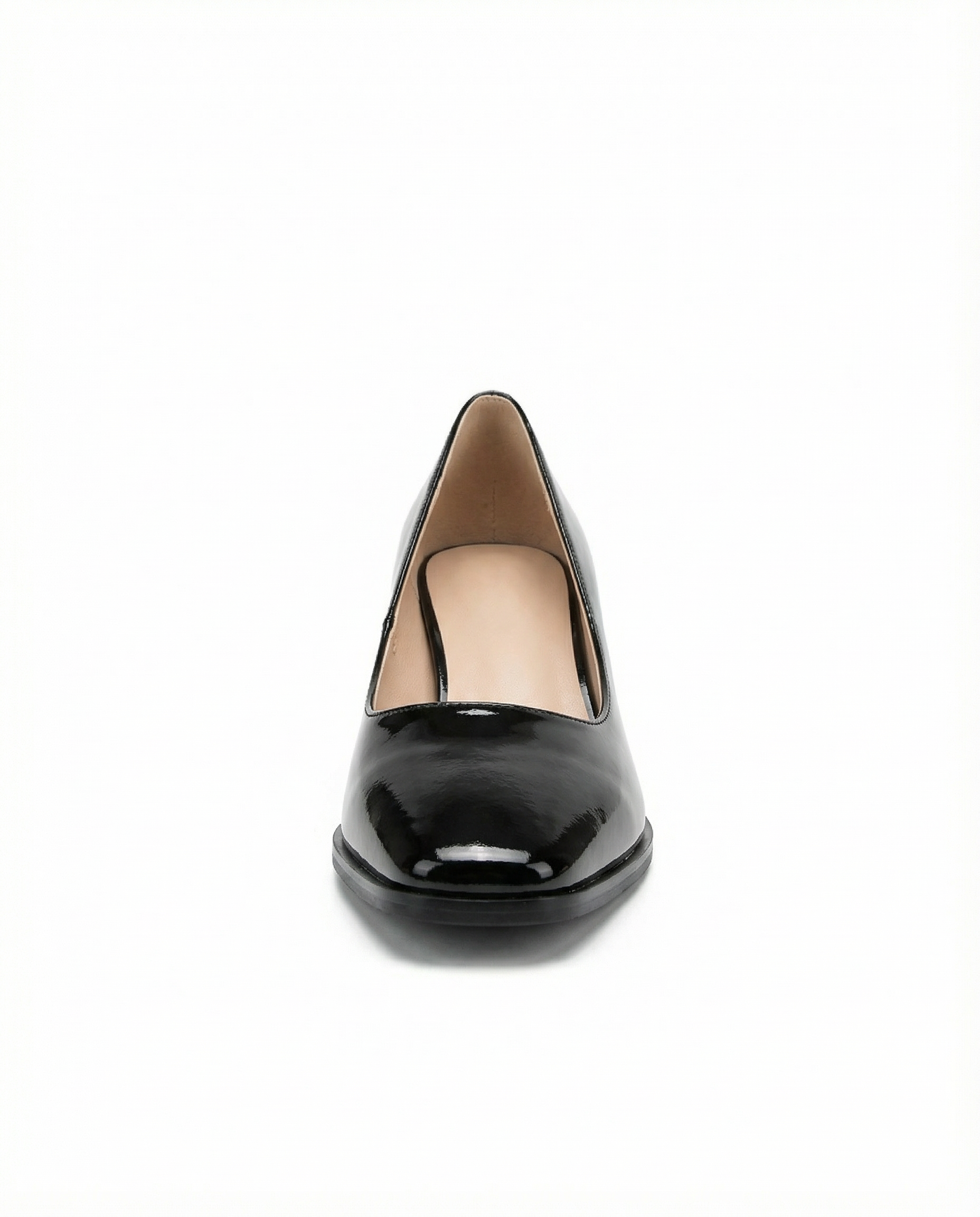 Patent Leather Low-Heel Pumps with Sculptural Block Heel
