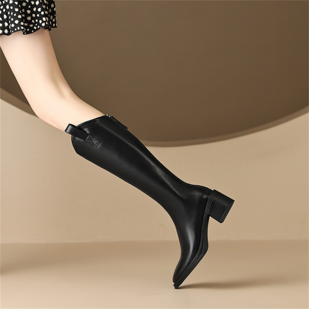 British Classics Block Heel Knee High Rider Boots With Back Zipper