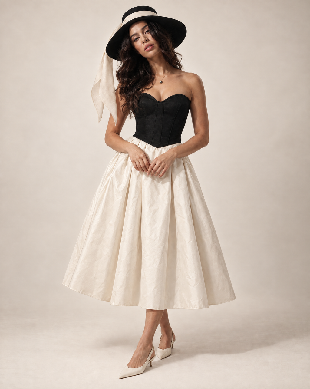 Audrey-Inspired Black Wide Brim Felt Hat with Removable Sash