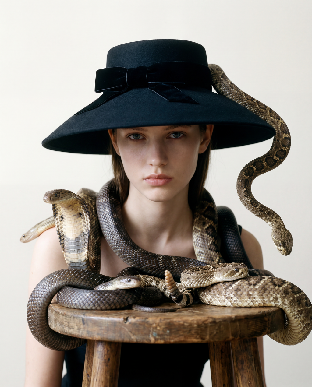 Audrey-Inspired Black Wide Brim Felt Hat with Bow