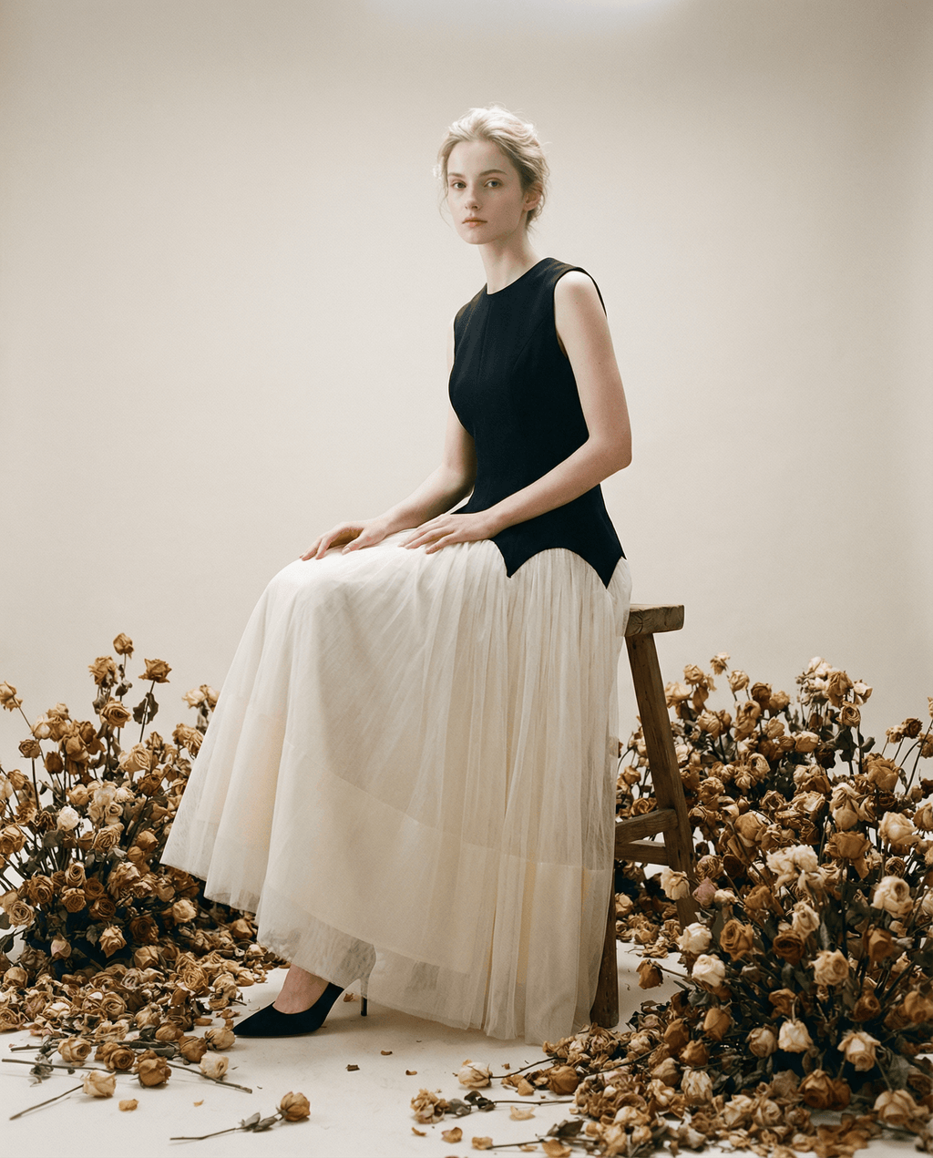 Sleeveless Dress with a Tulle Skirt