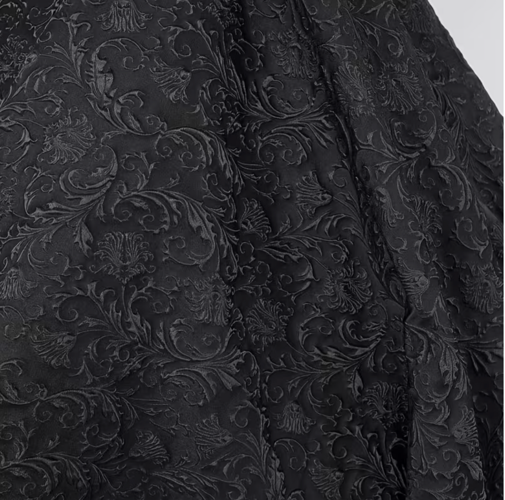 Sleeveless Black Skater Midi with Square Neckline - Floral brocade