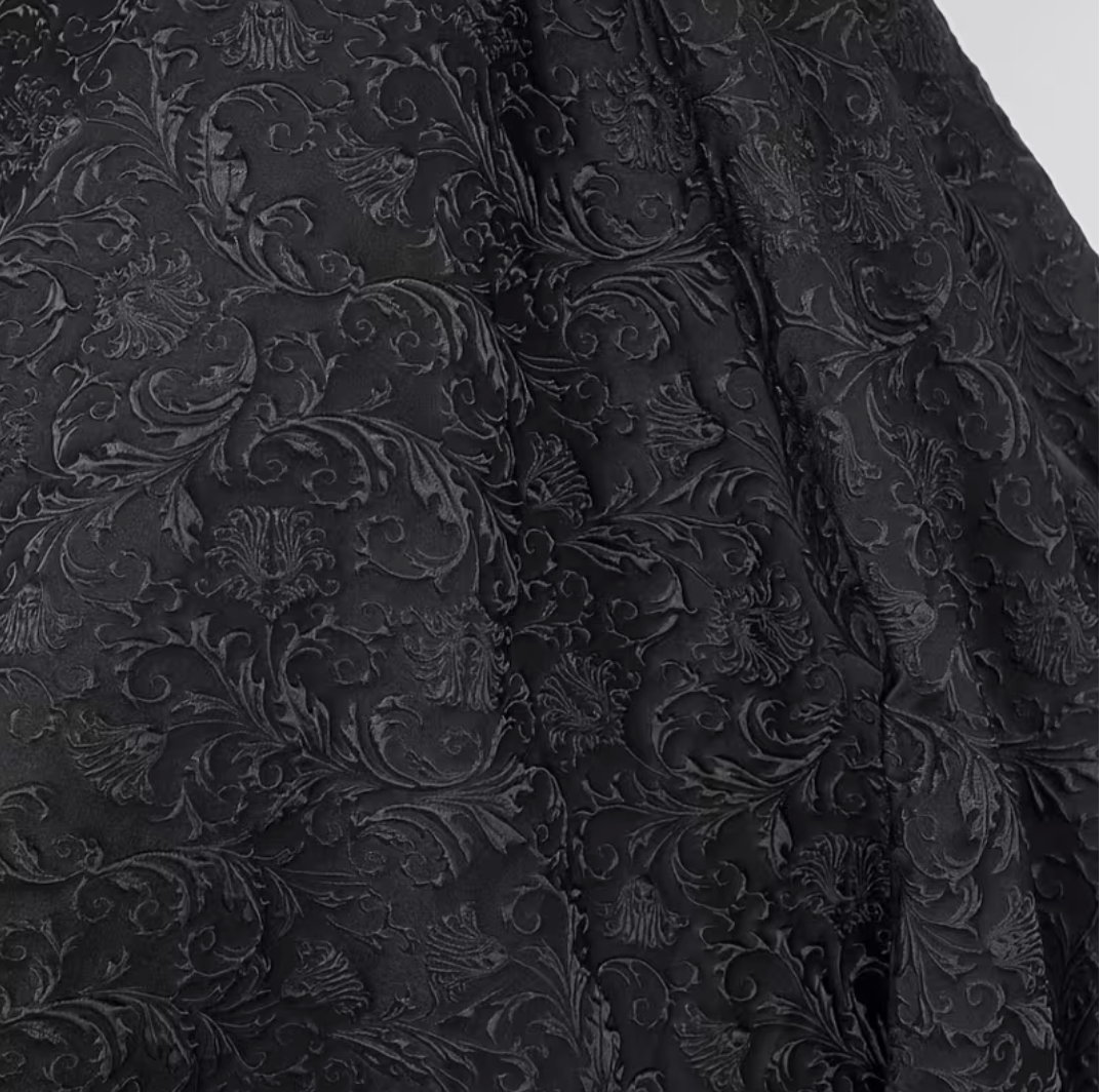 Sleeveless Black Skater Midi with Square Neckline - Floral brocade