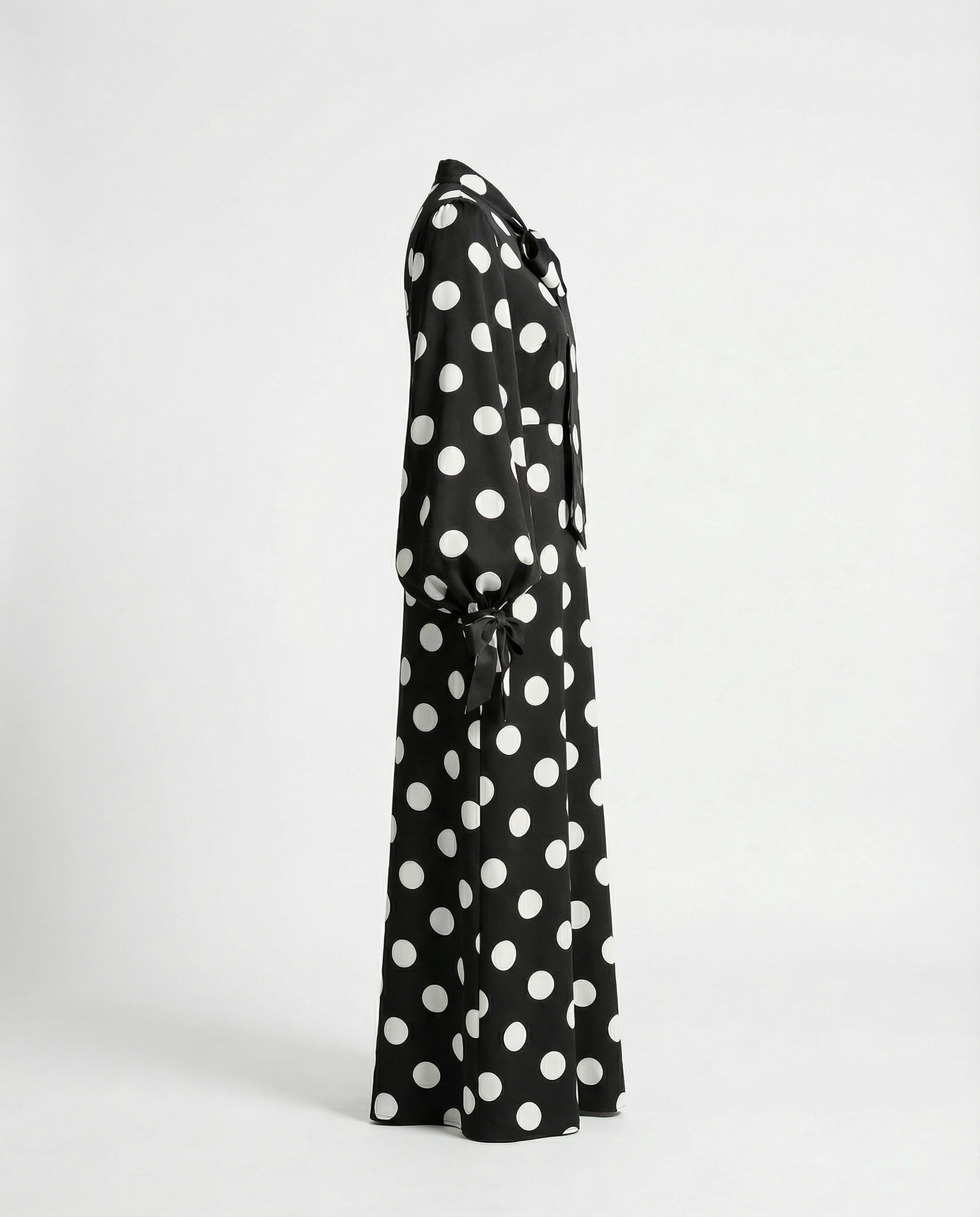 Polka-Dot Silk Maxi Dress with Pussy-Bow Neck