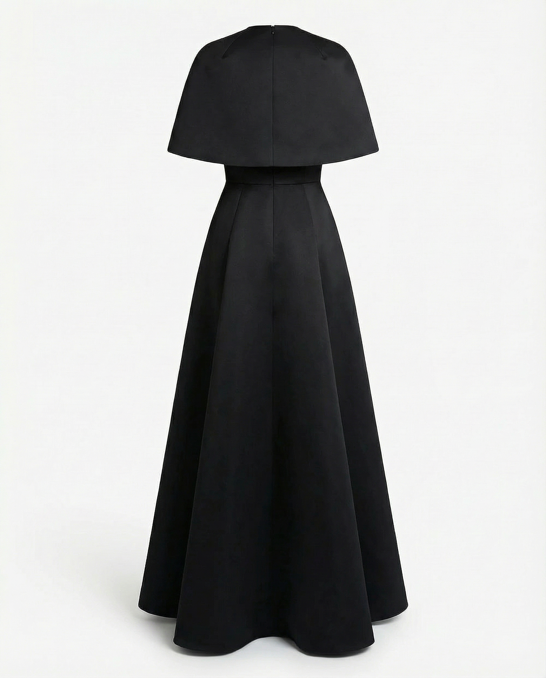 Black Silk Sculptural Cape Evening Dress