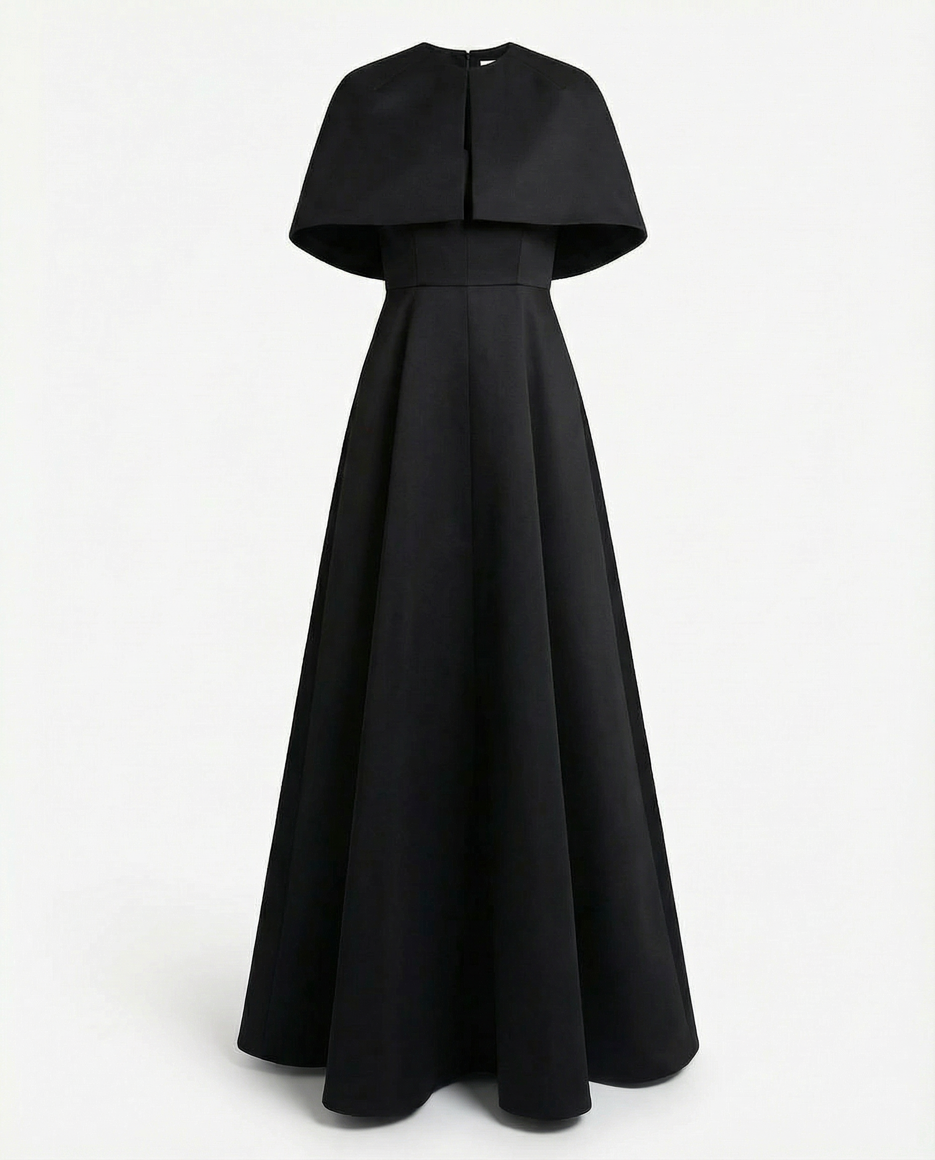 Black Silk Sculptural Cape Evening Dress