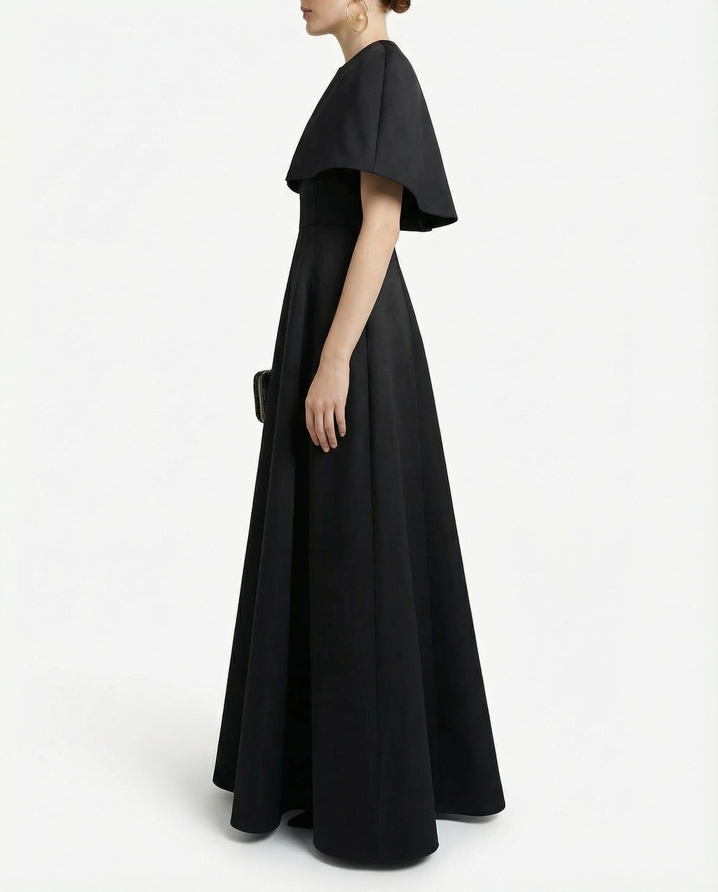Black Silk Sculptural Cape Evening Dress