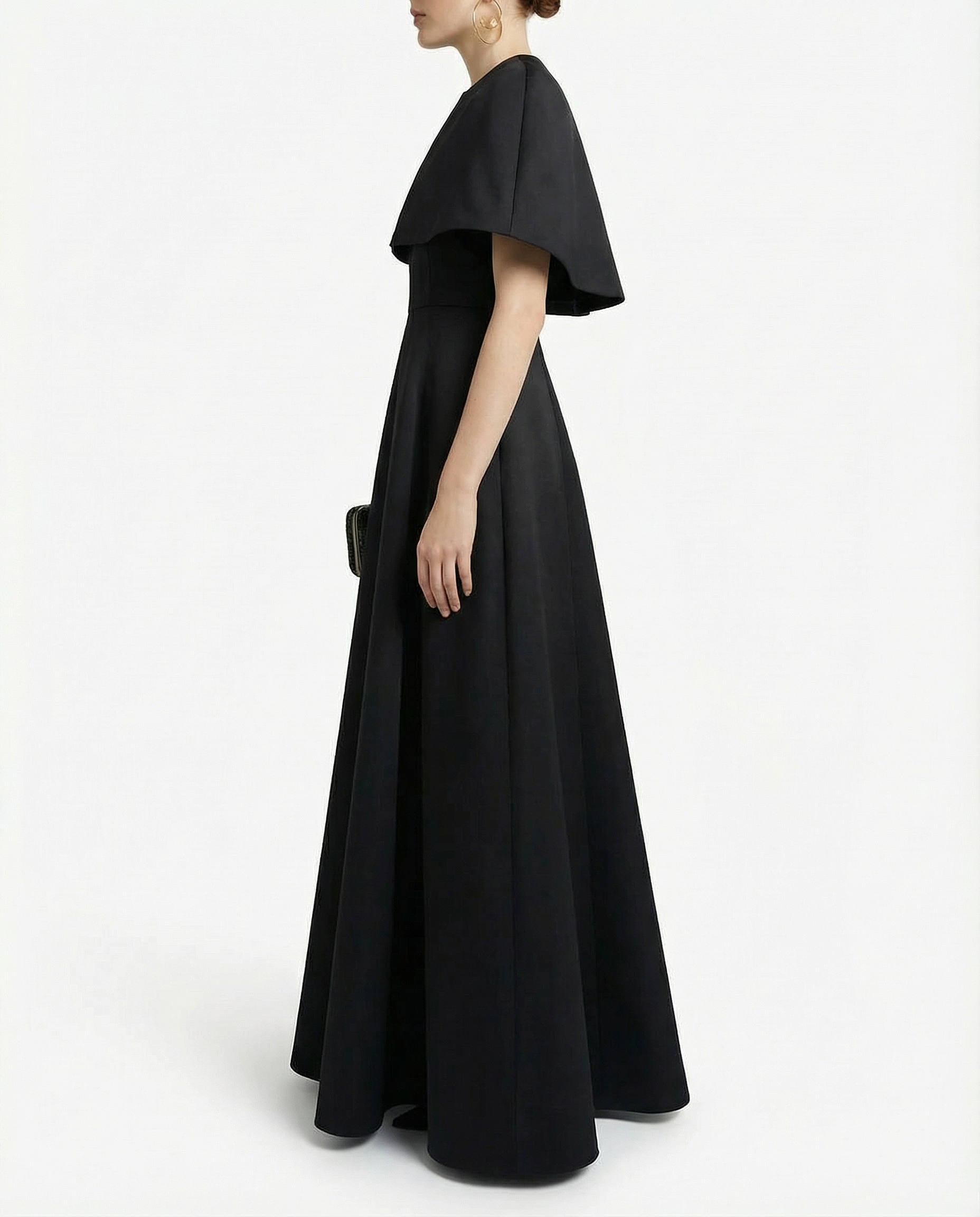 Black Silk Sculptural Cape Evening Dress
