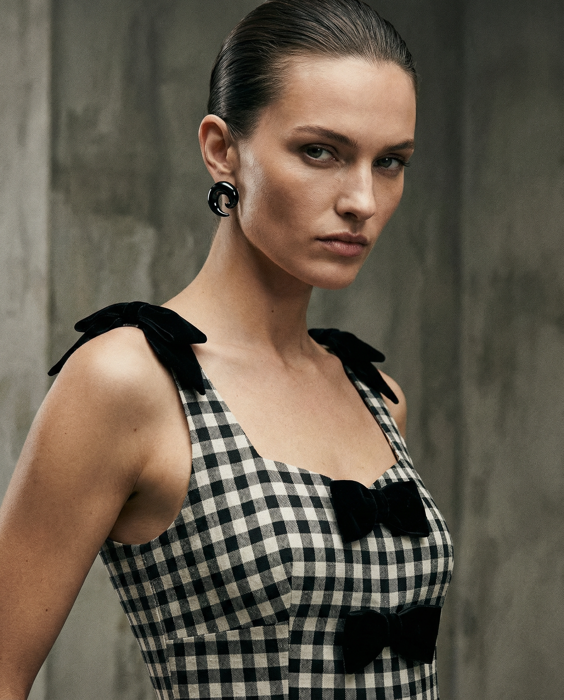 Bow-Detailed Gingham Cotton Midaxi Dress