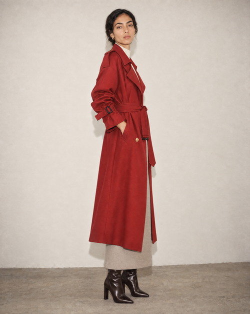 Cotton Twill Trench Coat – Crimson Red