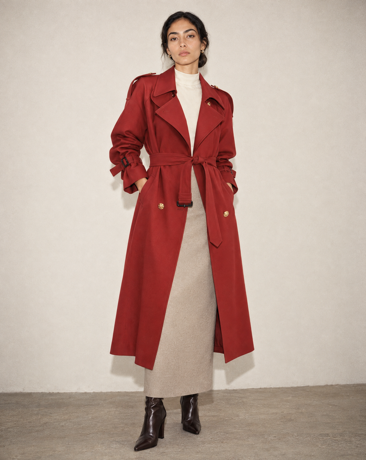 Cotton Twill Trench Coat – Crimson Red