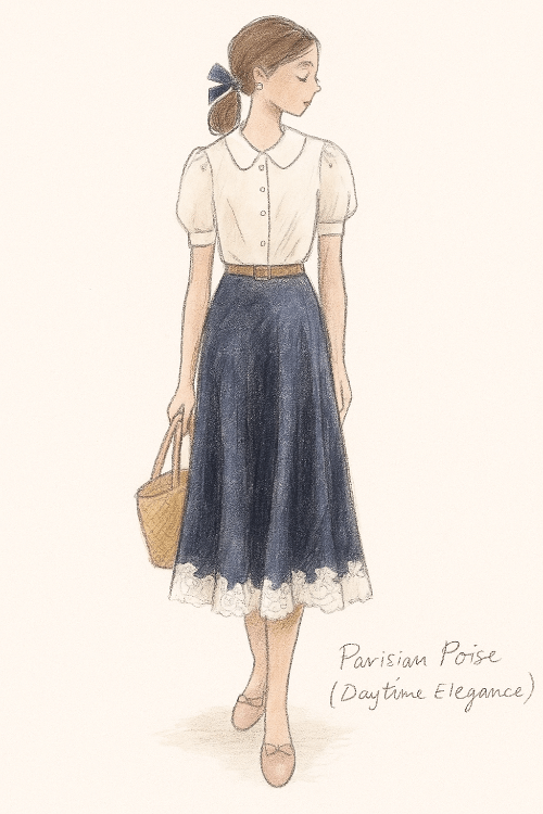 Crinkle Satin Midi Skirt with a Vintage Lace Trim - Sage Green