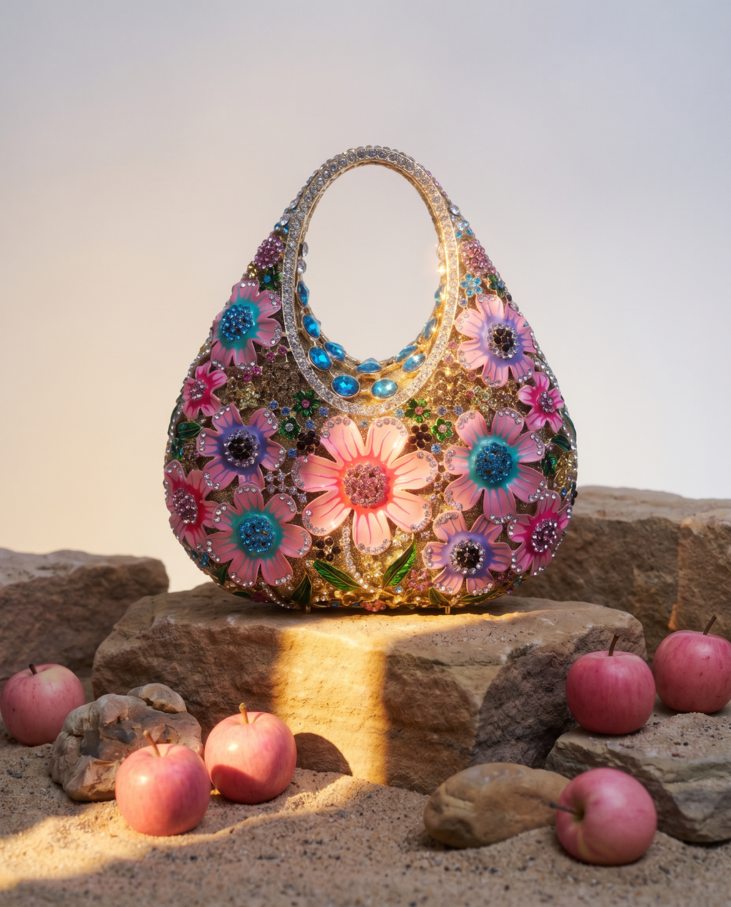 Crystal Floral Evening Handbag - Pink