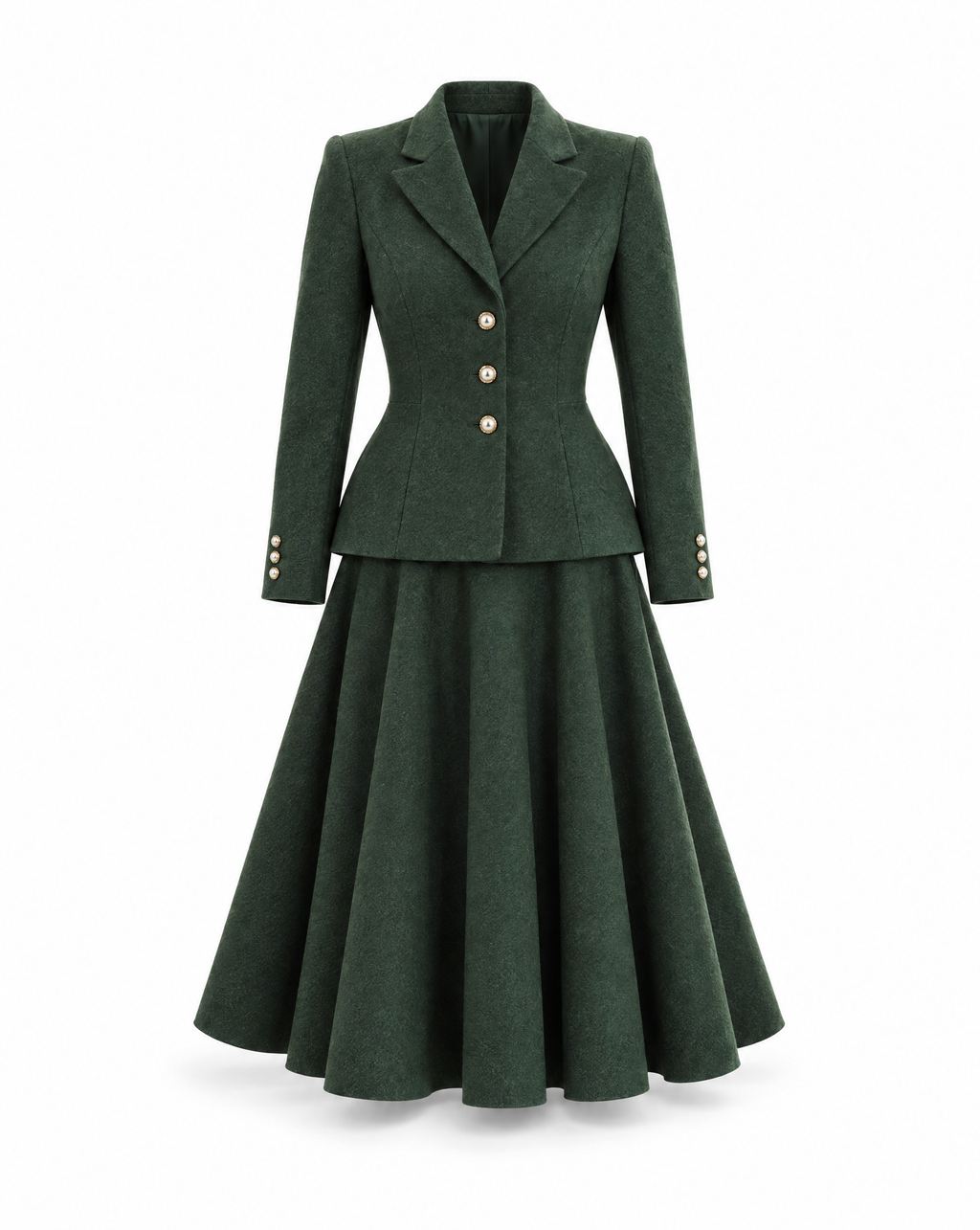 Forest Green Wool New Look Jacket & Midi Skirt Suit