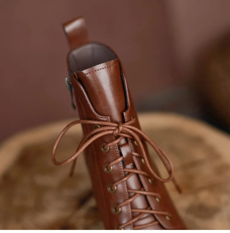 Lace-Up Leather Heeled Ankle Boots