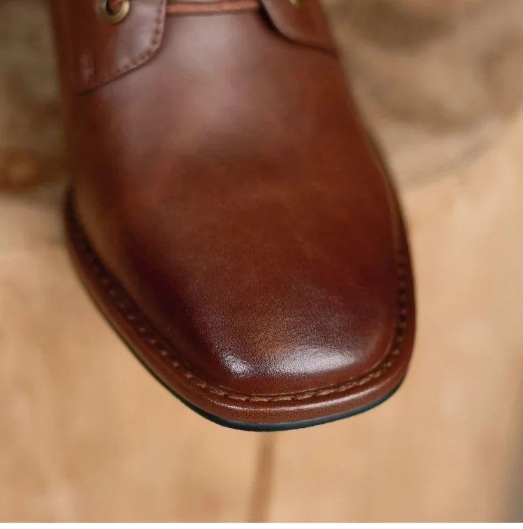 Lace-Up Leather Heeled Ankle Boots