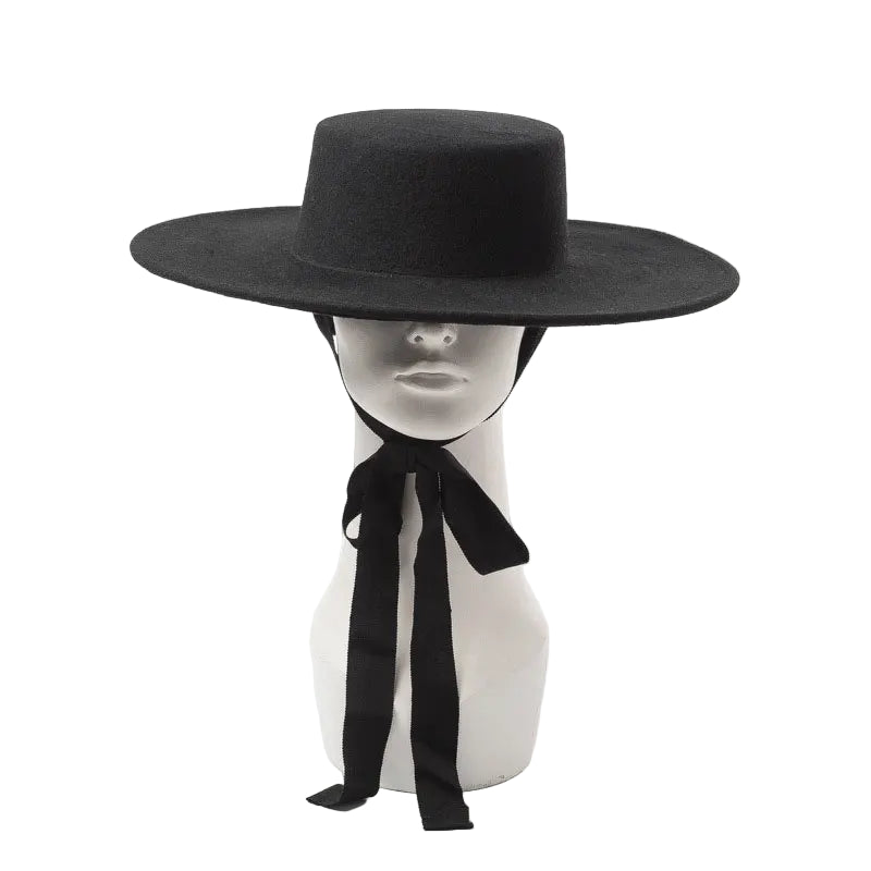 Medium Brim Boater Hat with Ties - 100% Wool