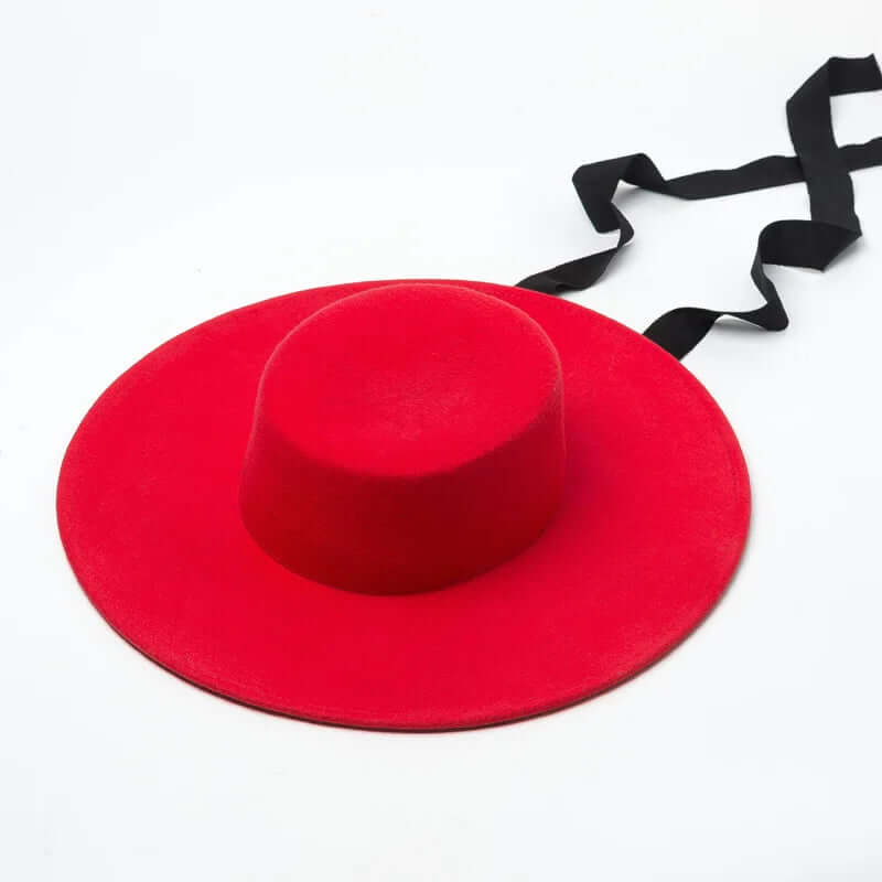 Medium Brim Boater Hat with Ties - 100% Wool