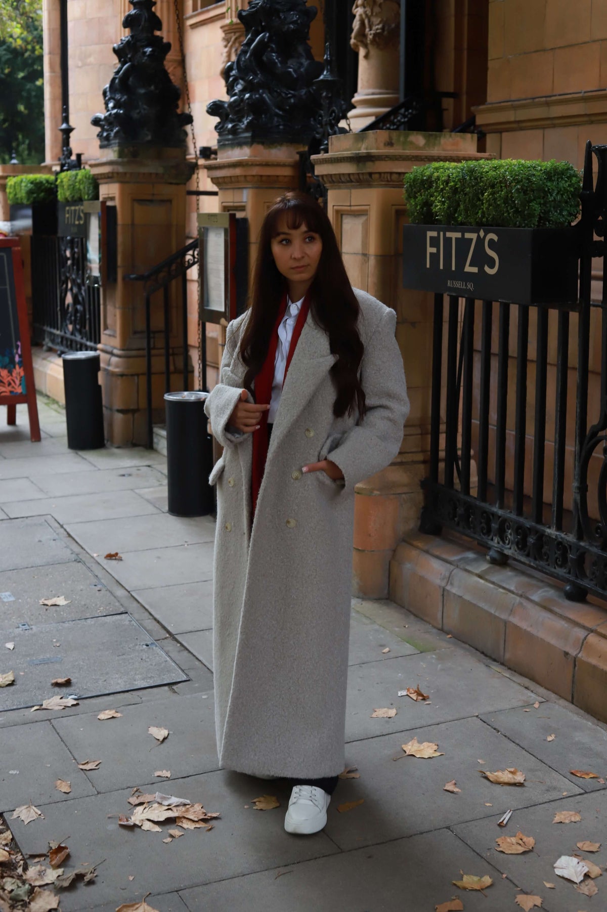 Oversized Long Teddy Coat With Back Slit - Light Grey