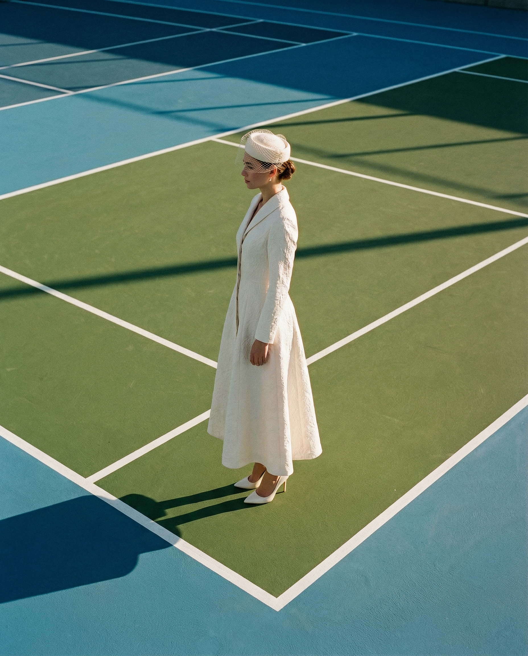 Ivory Structured Coat Dress with Bias-Cut Shawl Collar