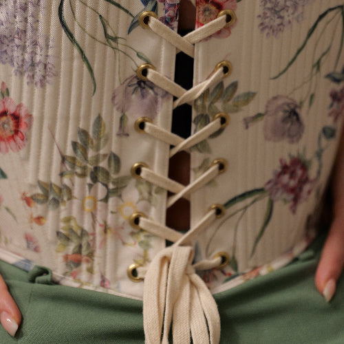 Premium Printed Corset Top – Kew Gardens Inspired, Edwardian Style with Lace-Up Back