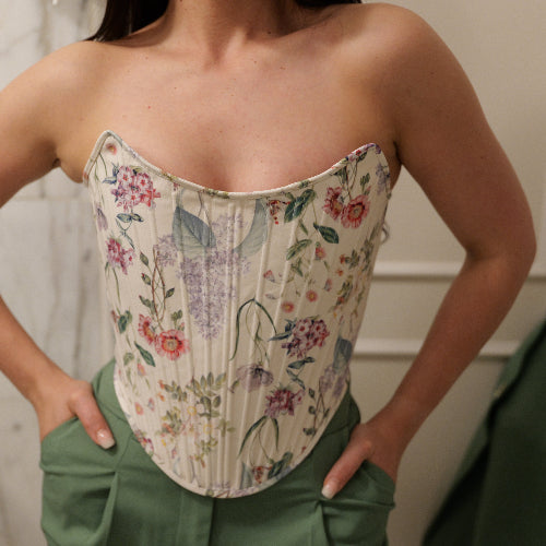 Premium Printed Corset Top – Kew Gardens Inspired, Edwardian Style with Lace-Up Back