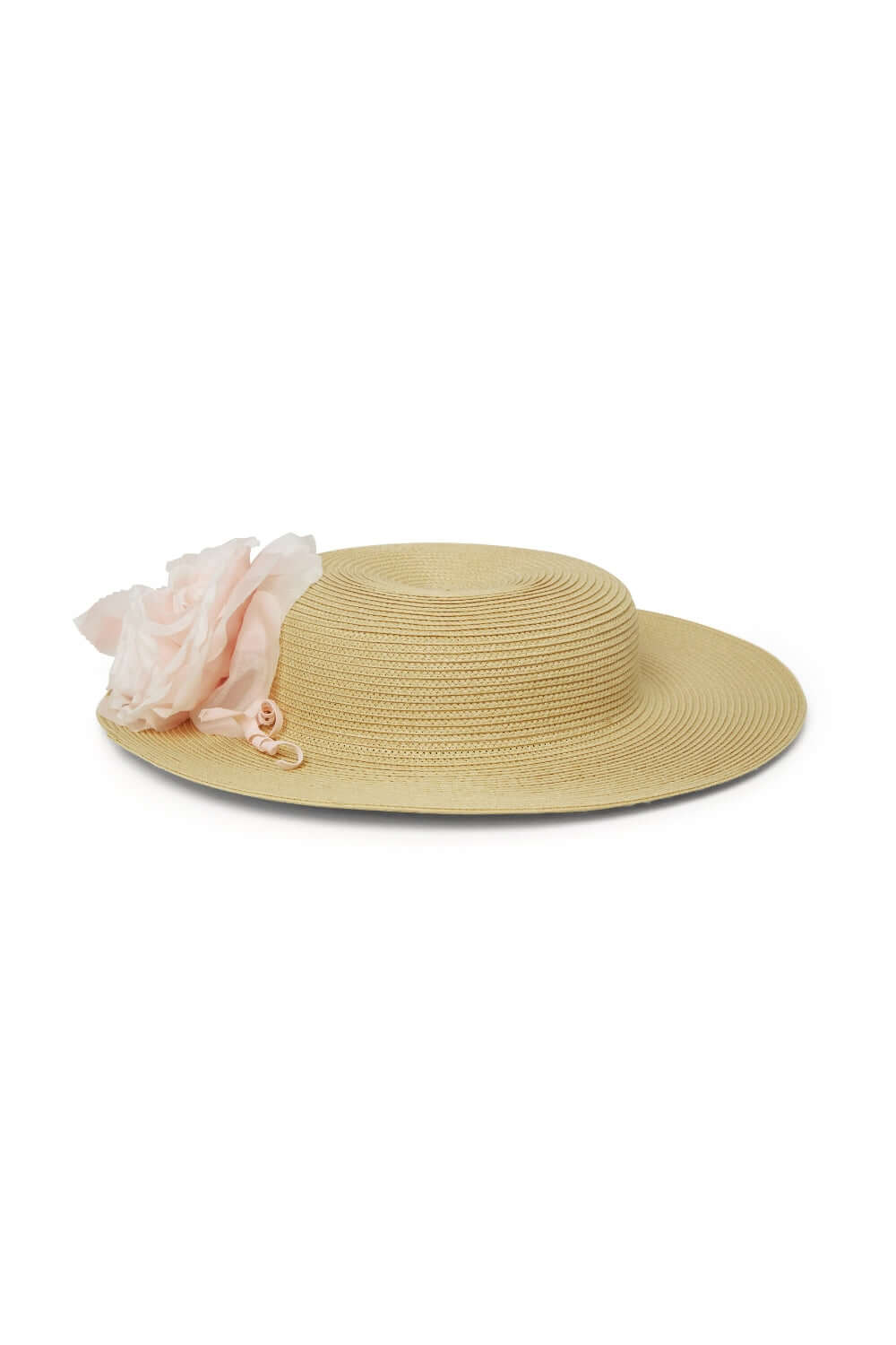 Small Brim Boater Hat with Triple Silk Flower and Fitted Elastic