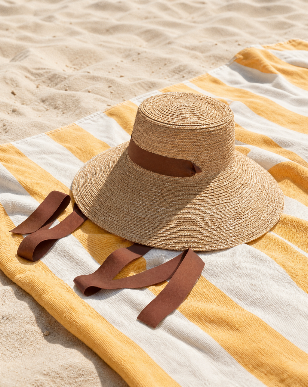 Raffia Straw Sun Hat with Chocolate Ribbon Ties