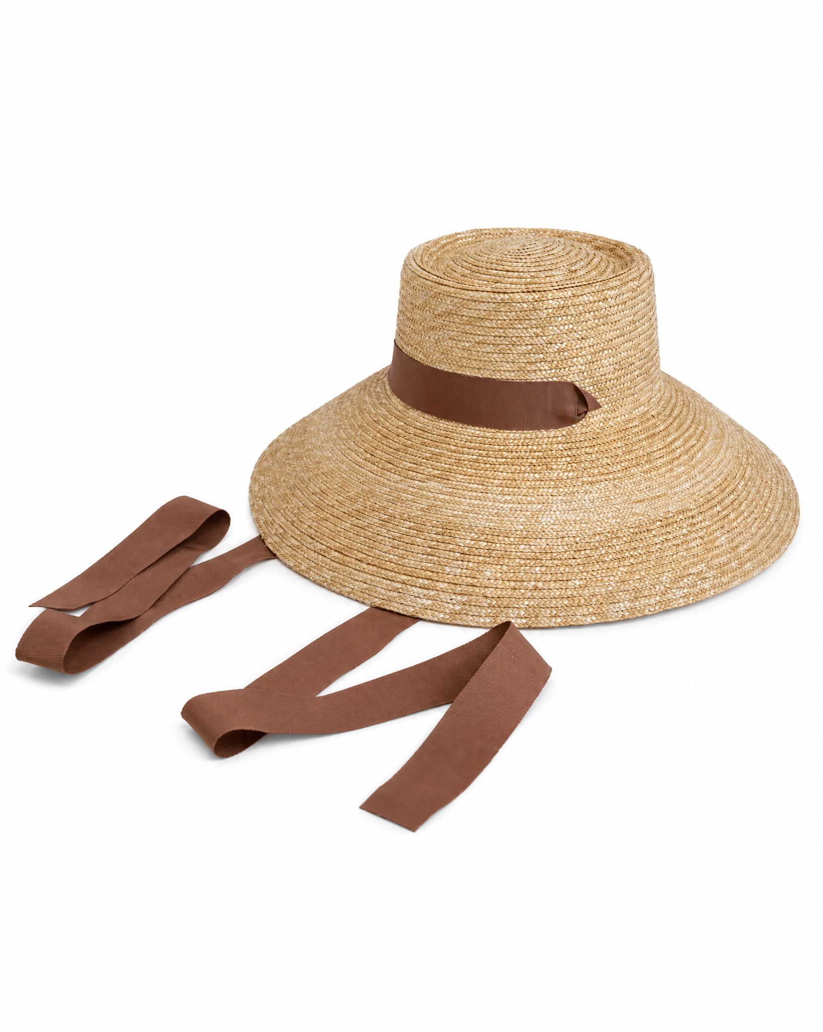 Raffia Straw Sun Hat with Chocolate Ribbon Ties